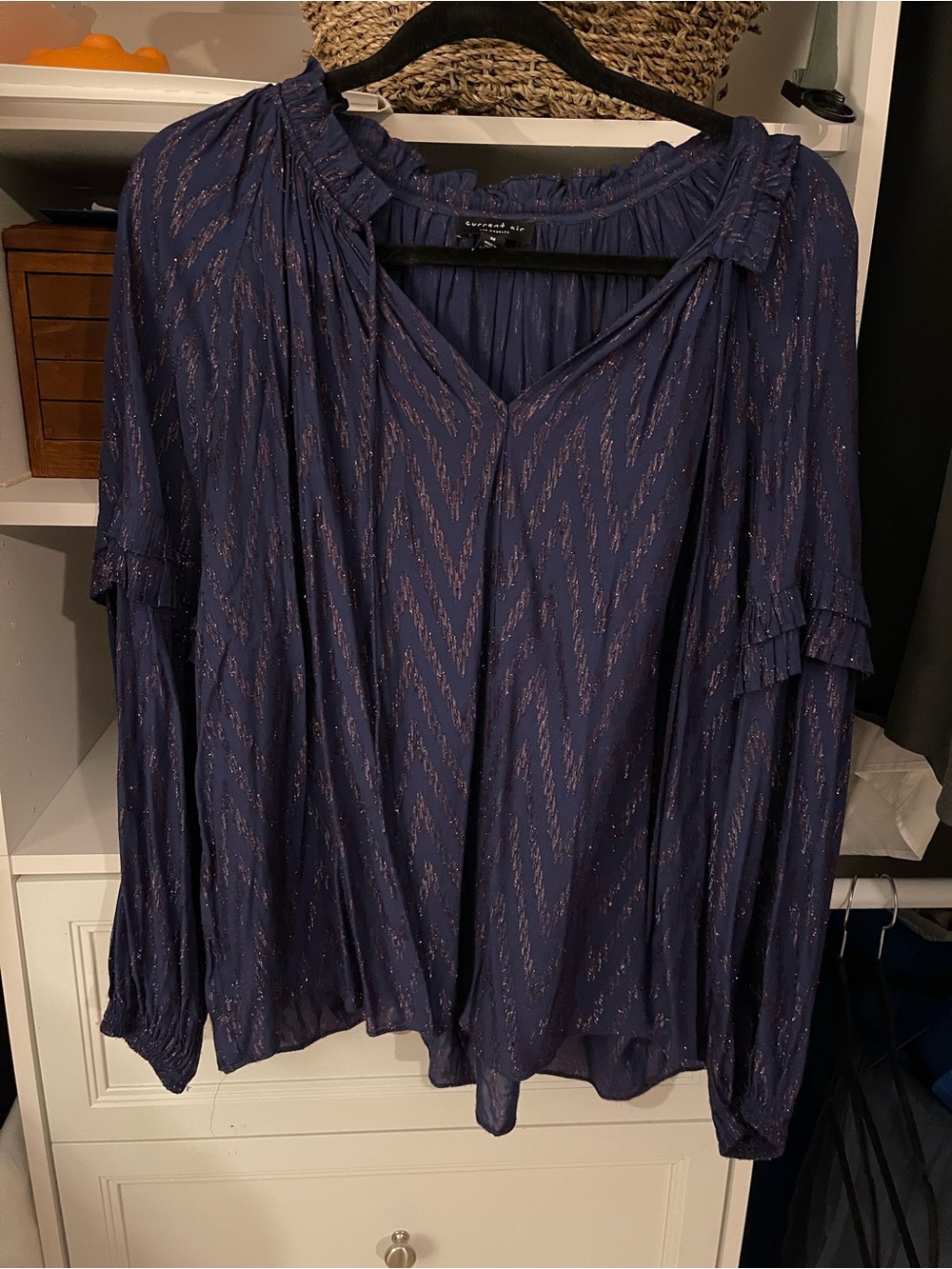 Current Air Navy Blouse with Metallic Chevron Accents